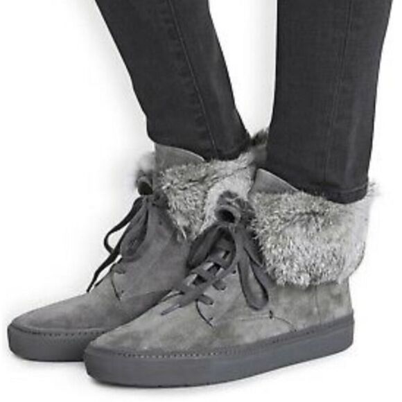 Vince Nyack Fur High Top Sneaker Gray Suede Rabbit Sneaker 6M New - Picture 1 of 10